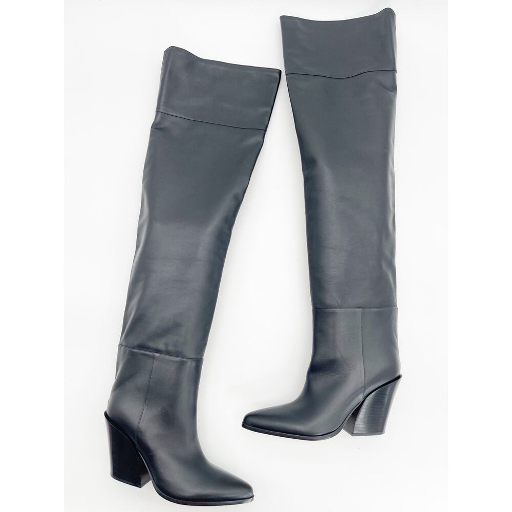 Jimmy Choo Cece 80 Black Pointed Toe Over the Knee Block Heel Boots IT 38.5 - Picture 2 of 12